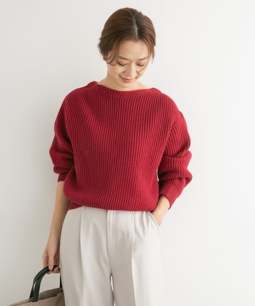 URBAN RESEARCH DOORS（アーバンリサーチドアーズ）の「モンゴリアンウール畦ニットプルオーバー（ニット/セーター・レディース・アイボリー/グレー系その他/レッド・MEDIUM）」の13枚目の写真