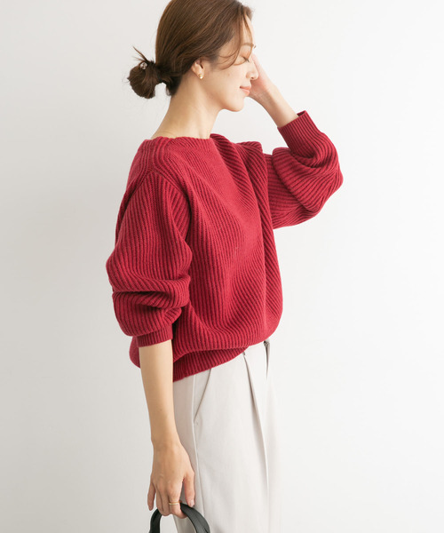 URBAN RESEARCH DOORS（アーバンリサーチドアーズ）の「モンゴリアンウール畦ニットプルオーバー（ニット/セーター・レディース・アイボリー/グレー系その他/レッド・MEDIUM）」の16枚目の写真