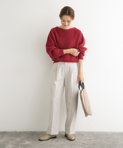 URBAN RESEARCH DOORS（アーバンリサーチドアーズ）の「モンゴリアンウール畦ニットプルオーバー（ニット/セーター・レディース・アイボリー/グレー系その他/レッド・MEDIUM）」の21枚目の写真