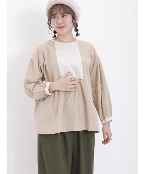 Samansa Mos2（サマンサ モスモス）の「配色ピンタッククルーネックブラウス（シャツ/ブラウス・レディース・ネイビー/ベージュ/キナリ/チャコールグレー・F）」の3枚目の写真