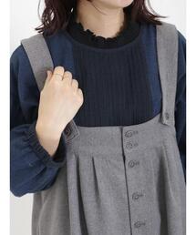 Samansa Mos2 | 配色ピンタッククルーネックブラウス(シャツ/ブラウス)