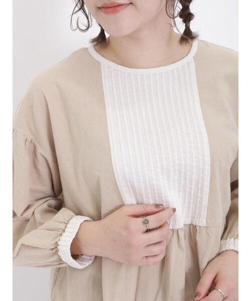 Samansa Mos2（サマンサ モスモス）の「配色ピンタッククルーネックブラウス（シャツ/ブラウス・レディース・ネイビー/ベージュ/キナリ/チャコールグレー・F）」の6枚目の写真