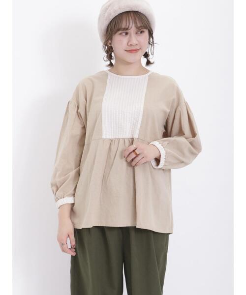 Samansa Mos2（サマンサ モスモス）の「配色ピンタッククルーネックブラウス（シャツ/ブラウス・レディース・ネイビー/ベージュ/キナリ/チャコールグレー・F）」の7枚目の写真