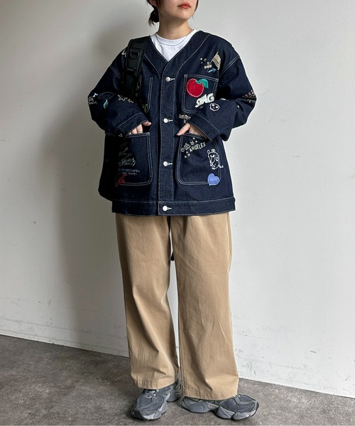CPCM(シーピーシーエム)の「落書きデニムカバーオール(デニムジャケット・メンズ・ネイビー/アイボリー・M/L)」の7枚目の写真
