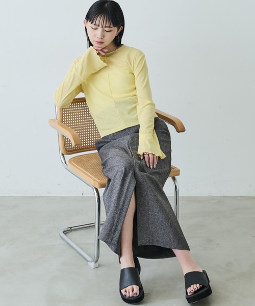 Aunt Marie's（アントマリーズ）の「リネンライクハイウエストスラックススカート（スカート・レディース・ブラック/イエロー/グレー・FREE/MT）」の19枚目の写真