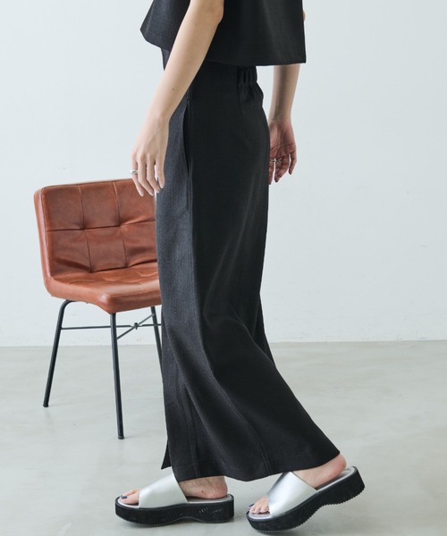 Aunt Marie's（アントマリーズ）の「リネンライクハイウエストスラックススカート（スカート・レディース・ブラック/イエロー/グレー・FREE/MT）」の6枚目の写真