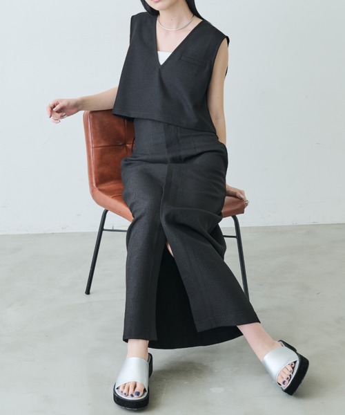 Aunt Marie's（アントマリーズ）の「リネンライクハイウエストスラックススカート（スカート・レディース・ブラック/イエロー/グレー・FREE/MT）」の8枚目の写真