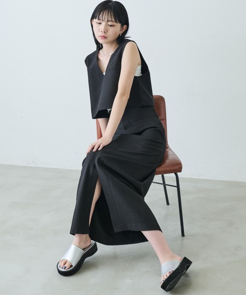 Aunt Marie's（アントマリーズ）の「リネンライクハイウエストスラックススカート（スカート・レディース・ブラック/イエロー/グレー・FREE/MT）」の9枚目の写真