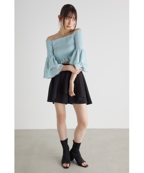 rienda(リエンダ)の「シャーリングオフショルクロップドトップス 長袖 春服(Tシャツ/カットソー・レディース・ホワイト/ミント/ネイビー/ブラック・FREE)」の15枚目の写真