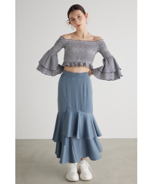 セール】シャーリングオフショルクロップドトップス 長袖 春服（T