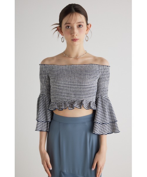 rienda(リエンダ)の「シャーリングオフショルクロップドトップス 長袖 春服(Tシャツ/カットソー・レディース・ホワイト/ミント/ネイビー/ブラック・FREE)」の20枚目の写真