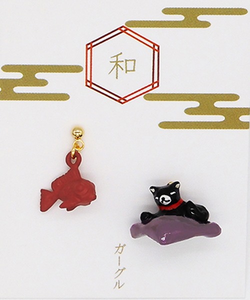 gargle(ガーグル)の「gargle ガーグル:JAPANシリーズ まったりねこ ピアス(ピアス(両耳用)・レディース・グリーン/パープル・FREE)」の2枚目の写真