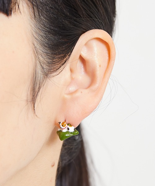 gargle(ガーグル)の「gargle ガーグル:JAPANシリーズ まったりねこ ピアス(ピアス(両耳用)・レディース・グリーン/パープル・FREE)」の4枚目の写真