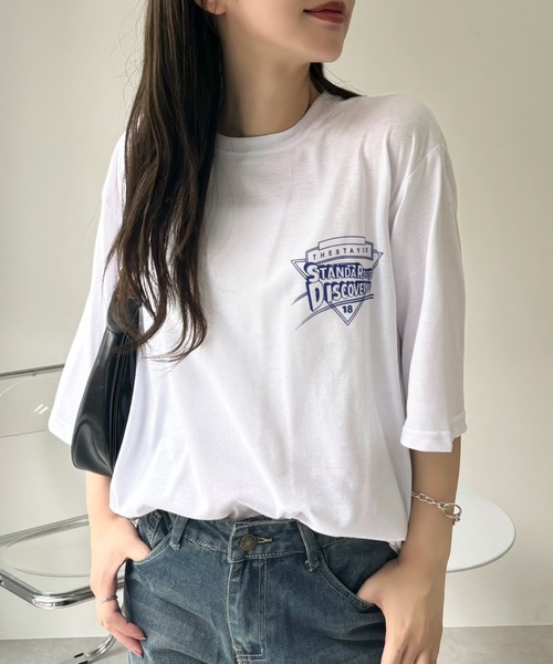 Miniministore(ミニミニストア)の「半袖Tシャツ レディース 夏 ロゴ 韓国(Tシャツ/カットソー・レディース・ホワイト/ブラック・FREE)」の8枚目の写真