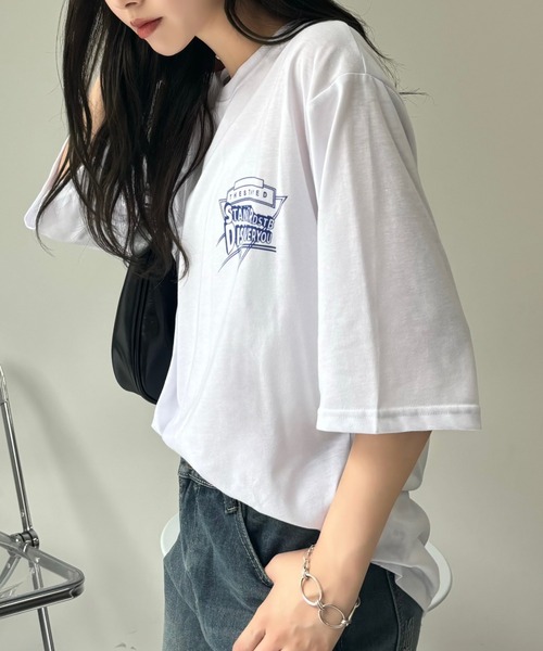 Miniministore(ミニミニストア)の「半袖Tシャツ レディース 夏 ロゴ 韓国(Tシャツ/カットソー・レディース・ホワイト/ブラック・FREE)」の4枚目の写真