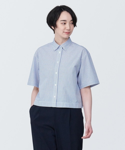 無印良品（ムジルシリョウヒン）の「婦人　涼感　ブロードレギュラーカラー半袖シャツ（シャツ/ブラウス・レディース・ブルー系9/ブラック/ブルー系5/ホワイト・XS/XL/L/M/S）」の4枚目の写真