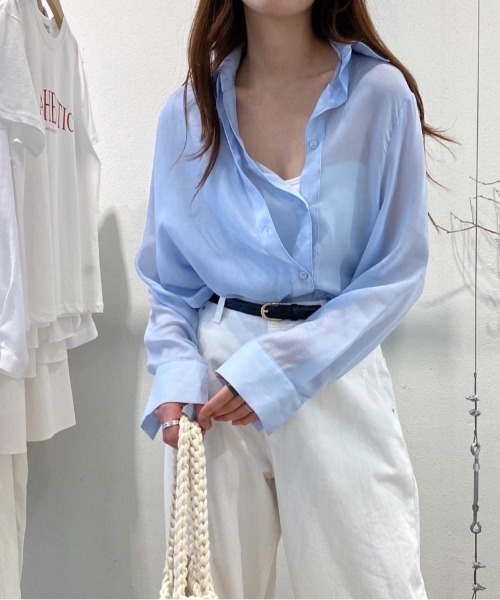 FREE STYLISTS(フリー スタイリスト)の「YUGA_YGMC シアー アシンメトリーデザイン シャツブラウス(シャツ/ブラウス・レディース・ホワイト/ライトブルー・FREE)」の10枚目の写真