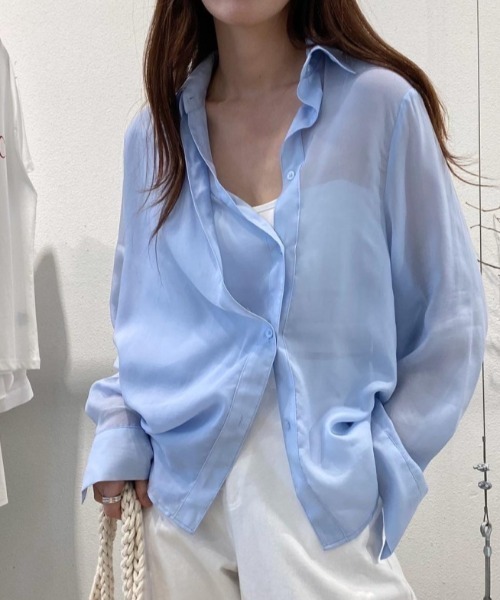 FREE STYLISTS(フリー スタイリスト)の「YUGA_YGMC シアー アシンメトリーデザイン シャツブラウス(シャツ/ブラウス・レディース・ホワイト/ライトブルー・FREE)」の11枚目の写真