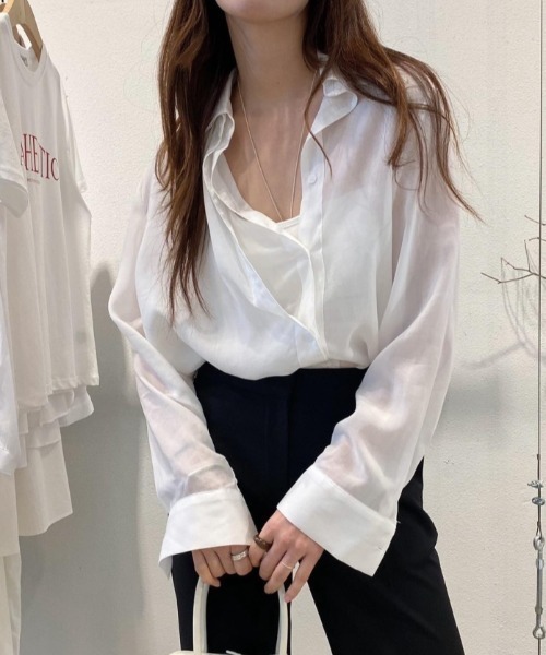FREE STYLISTS(フリー スタイリスト)の「YUGA_YGMC シアー アシンメトリーデザイン シャツブラウス(シャツ/ブラウス・レディース・ホワイト/ライトブルー・FREE)」の8枚目の写真