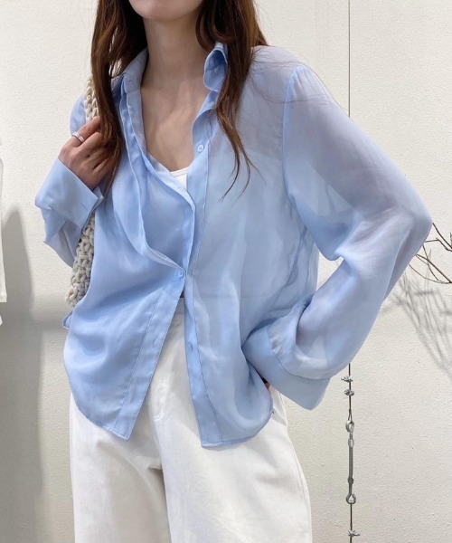 FREE STYLISTS(フリー スタイリスト)の「YUGA_YGMC シアー アシンメトリーデザイン シャツブラウス(シャツ/ブラウス・レディース・ホワイト/ライトブルー・FREE)」の13枚目の写真