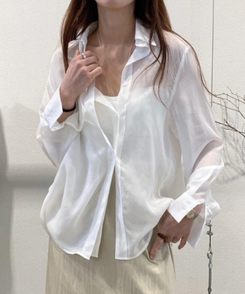 FREE STYLISTS(フリー スタイリスト)の「YUGA_YGMC シアー アシンメトリーデザイン シャツブラウス(シャツ/ブラウス・レディース・ホワイト/ライトブルー・FREE)」の5枚目の写真
