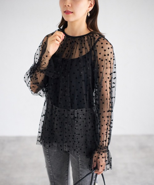 tocco closet(トッコ クローゼット)の「【ZOZO限定】ハートドットシアーブラウス(シャツ/ブラウス・レディース・オフホワイト/ブラック×ホワイト/アイボリー/ブラック・M)」の1枚目の写真