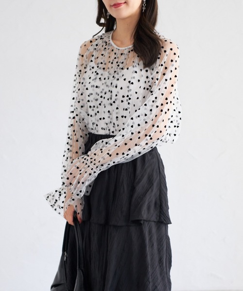 tocco closet(トッコ クローゼット)の「【ZOZO限定】ハートドットシアーブラウス(シャツ/ブラウス・レディース・オフホワイト/ブラック×ホワイト/アイボリー/ブラック・M)」の7枚目の写真