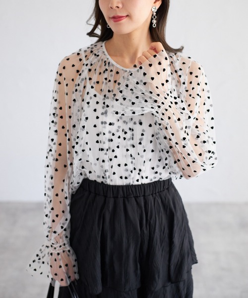 tocco closet(トッコ クローゼット)の「【ZOZO限定】ハートドットシアーブラウス(シャツ/ブラウス・レディース・オフホワイト/ブラック×ホワイト/アイボリー/ブラック・M)」の14枚目の写真