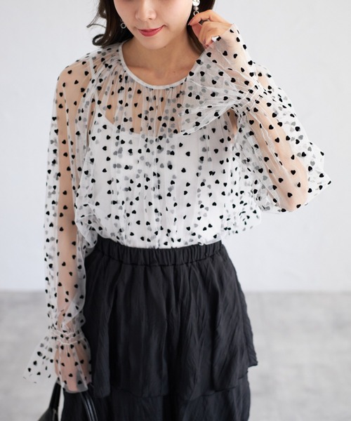 tocco closet(トッコ クローゼット)の「【ZOZO限定】ハートドットシアーブラウス(シャツ/ブラウス・レディース・オフホワイト/ブラック×ホワイト/アイボリー/ブラック・M)」の15枚目の写真
