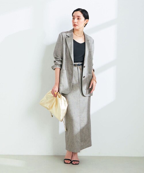 NOLLEY’S Sophi（ノーリーズソフィ）の「《セットアップ対応》ラメリネンタイトスカート（スカート・レディース・グレー/ベージュ・36/38）」の8枚目の写真