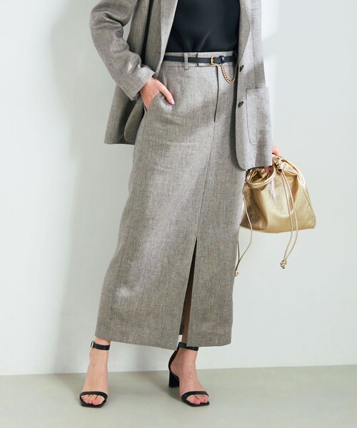 NOLLEY’S Sophi（ノーリーズソフィ）の「《セットアップ対応》ラメリネンタイトスカート（スカート・レディース・グレー/ベージュ・36/38）」の9枚目の写真