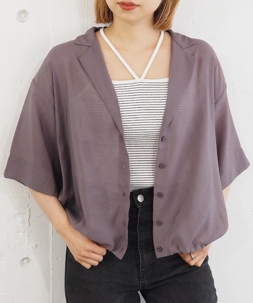 tiptop（ティップトップ）の「【選べる2タイプ】裾ドロスト開襟シアーシャツ（シャツ/ブラウス・レディース・ブラック系その他/ブルー/オフホワイト/ホワイト系その他/グレー系その他・FREE）」の4枚目の写真