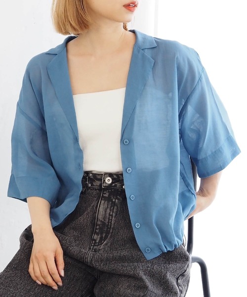 tiptop（ティップトップ）の「【選べる2タイプ】裾ドロスト開襟シアーシャツ（シャツ/ブラウス・レディース・ブラック系その他/ブルー/オフホワイト/ホワイト系その他/グレー系その他・FREE）」の5枚目の写真