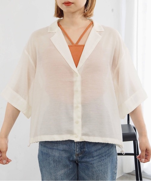 tiptop（ティップトップ）の「【選べる2タイプ】裾ドロスト開襟シアーシャツ（シャツ/ブラウス・レディース・ブラック系その他/ブルー/オフホワイト/ホワイト系その他/グレー系その他・FREE）」の12枚目の写真