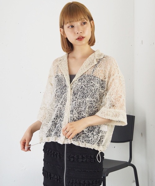 tiptop（ティップトップ）の「【選べる2タイプ】裾ドロスト開襟シアーシャツ（シャツ/ブラウス・レディース・ブラック系その他/ブルー/オフホワイト/ホワイト系その他/グレー系その他・FREE）」の17枚目の写真