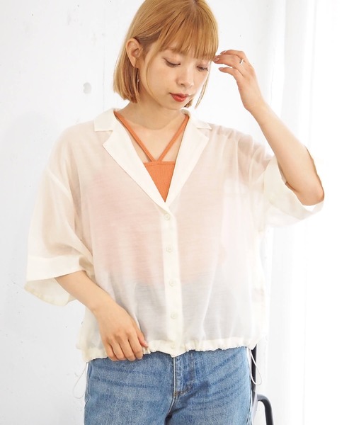 tiptop（ティップトップ）の「【選べる2タイプ】裾ドロスト開襟シアーシャツ（シャツ/ブラウス・レディース・ブラック系その他/ブルー/オフホワイト/ホワイト系その他/グレー系その他・FREE）」の7枚目の写真