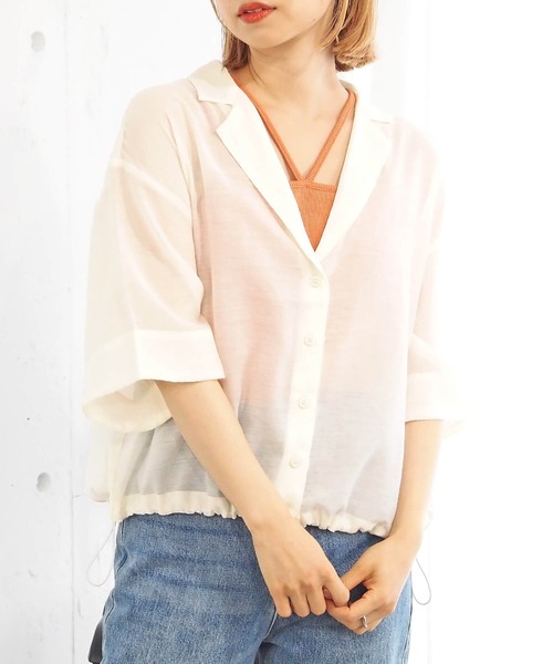 tiptop（ティップトップ）の「【選べる2タイプ】裾ドロスト開襟シアーシャツ（シャツ/ブラウス・レディース・ブラック系その他/ブルー/オフホワイト/ホワイト系その他/グレー系その他・FREE）」の8枚目の写真