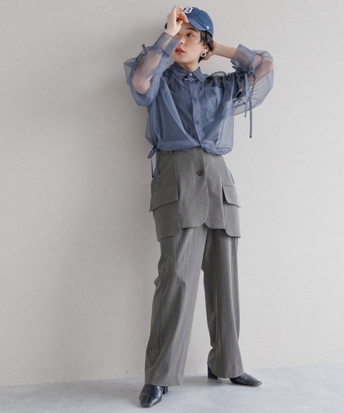 RAGEBLUE（レイジブルー）の「TRスカートレイヤードパンツ/ストライプスラックス（スラックス・レディース・ブラック/グレー・FREE）」の4枚目の写真