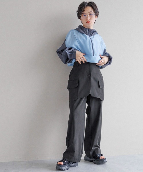 RAGEBLUE（レイジブルー）の「TRスカートレイヤードパンツ/ストライプスラックス（スラックス・レディース・ブラック/グレー・FREE）」の21枚目の写真