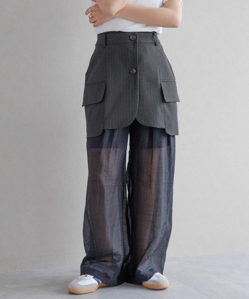 RAGEBLUE（レイジブルー）の「TRスカートレイヤードパンツ/ストライプスラックス（スラックス・レディース・ブラック/グレー・FREE）」の12枚目の写真