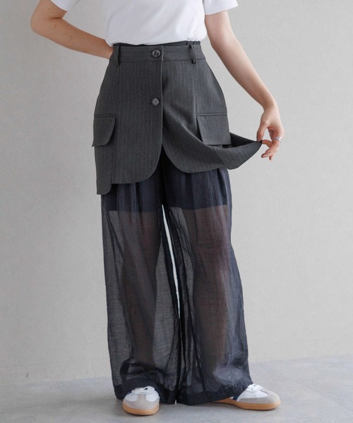 RAGEBLUE（レイジブルー）の「TRスカートレイヤードパンツ/ストライプスラックス（スラックス・レディース・ブラック/グレー・FREE）」の13枚目の写真