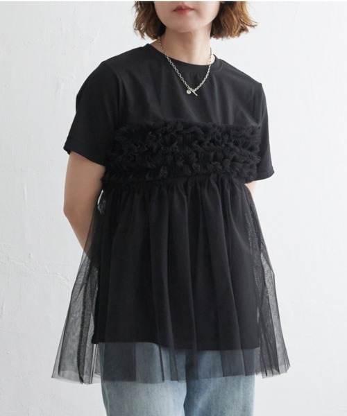 notch.(ノッチ)の「チュールフリルTシャツ(Tシャツ/カットソー・レディース・オフホワイト/ブラック/グレー・M)」の3枚目の写真