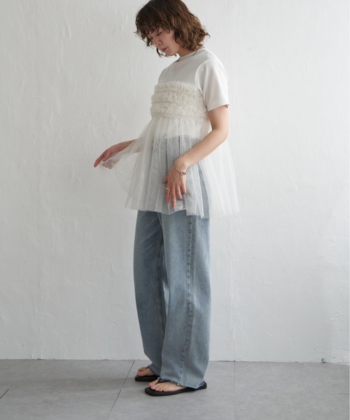 notch.(ノッチ)の「チュールフリルTシャツ(Tシャツ/カットソー・レディース・オフホワイト/ブラック/グレー・M)」の22枚目の写真