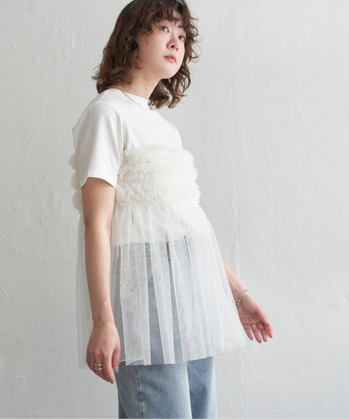 notch.(ノッチ)の「チュールフリルTシャツ(Tシャツ/カットソー・レディース・オフホワイト/ブラック/グレー・M)」の19枚目の写真