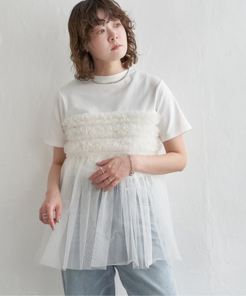 notch.(ノッチ)の「チュールフリルTシャツ(Tシャツ/カットソー・レディース・オフホワイト/ブラック/グレー・M)」の18枚目の写真