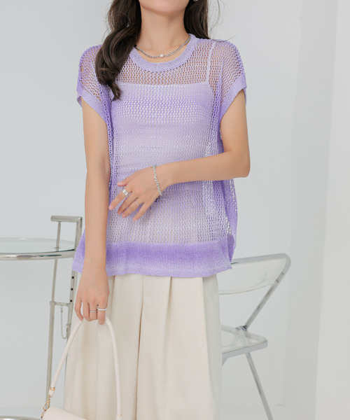 BANNER SELECT(バナーセレクト)の「グラデーション透かし編みニット(Tシャツ/カットソー・レディース・ブラック/グリーン/ネイビー/パープル/ブルー・FREE)」の6枚目の写真