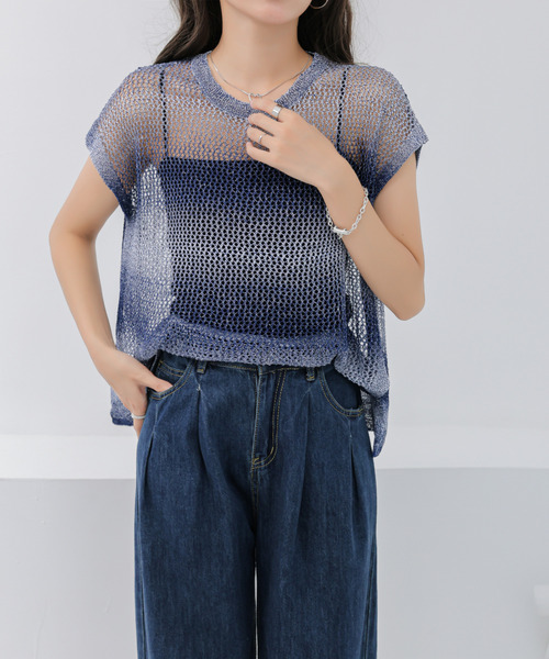 BANNER SELECT(バナーセレクト)の「グラデーション透かし編みニット(Tシャツ/カットソー・レディース・ブラック/グリーン/ネイビー/パープル/ブルー・FREE)」の18枚目の写真