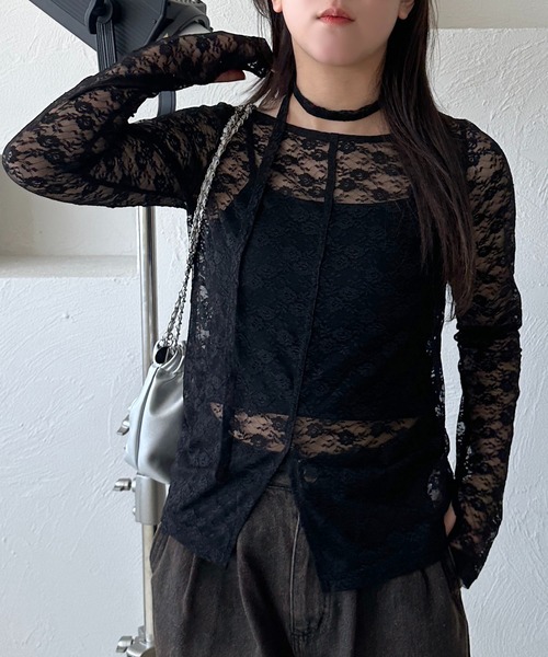 apres jour mignon（アプレジュールミニョン）の「タイ付きアソートシアートップス（その他トップス・レディース・オフホワイト/アイボリー/ブラック/ブラウン系その他/ブラック系その他/ダークブラウン・フリー/X-LARGE）」の20枚目の写真