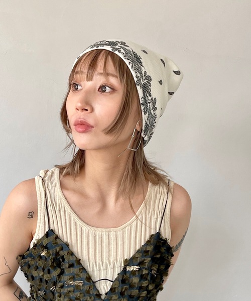 SANSeLF(サンセルフ)の「ペイズリーニットビーニー【SANSeLF】sana24s002(ニットキャップ/ビーニー・レディース・ブラック系その他・FREE)」の5枚目の写真