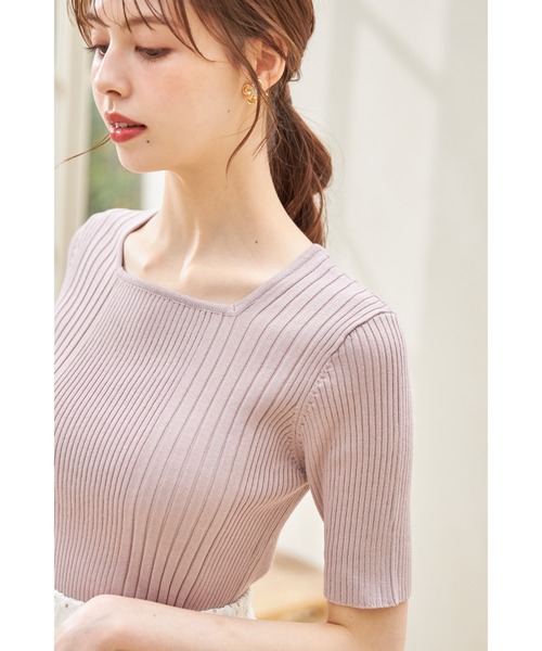 tocco closet(トッコ クローゼット)の「スクエアネックランダムリブニットプルオーバー(Tシャツ/カットソー・レディース・ライトブルー/ブラック/オフホワイト/ミント/オレンジ/イエロー/ピンク・M)」の7枚目の写真